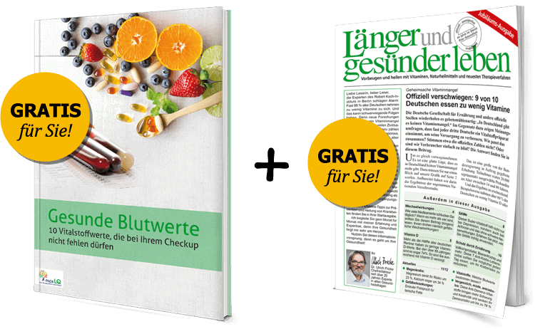 Gratis für Sie! Ratgeber „Gesunde Blutwerte“ + Gratis für Sie! Ausgabe „Länger und gesünder leben“